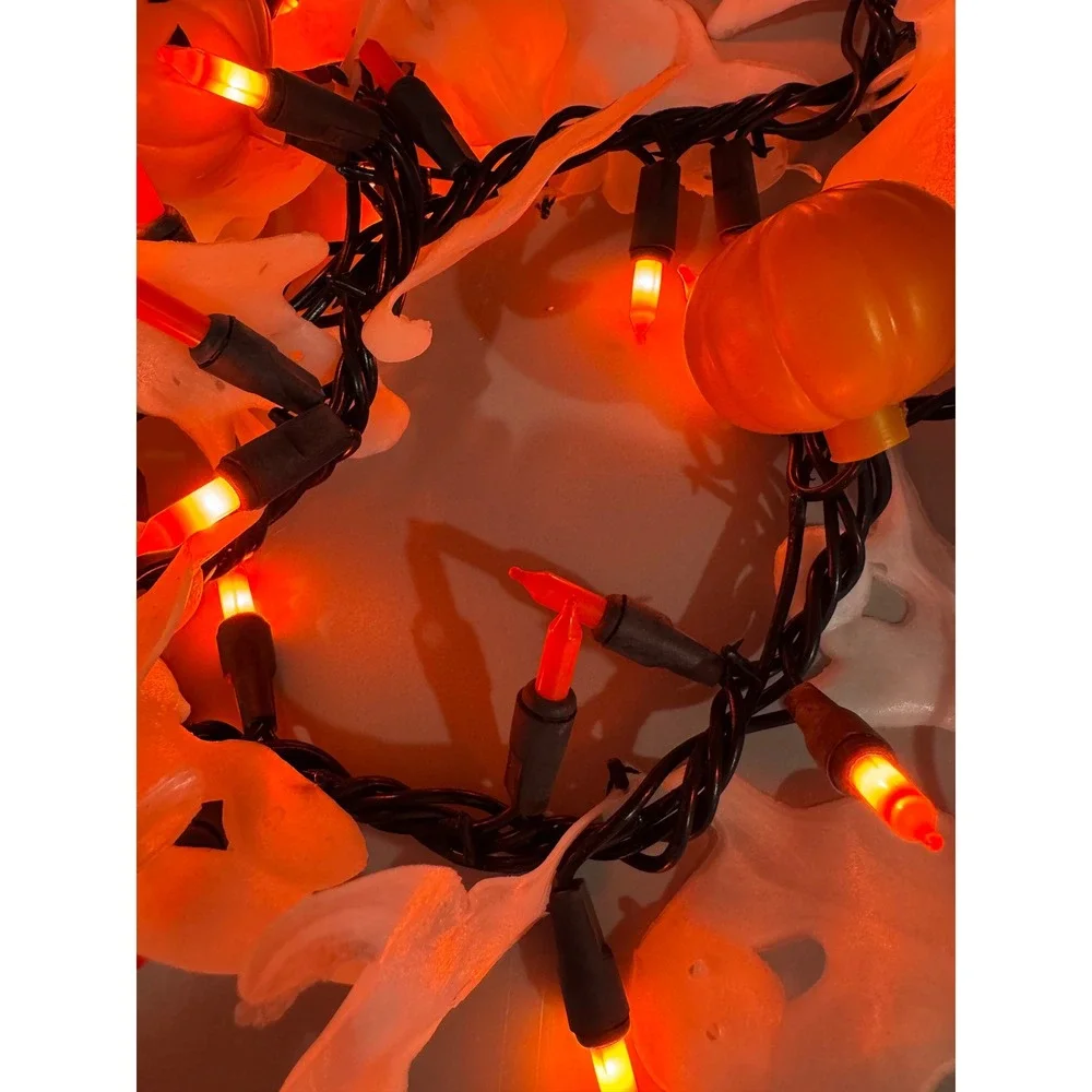 Halloween Blow Mold String Lights White Ghost Pumpkin Decor Tested